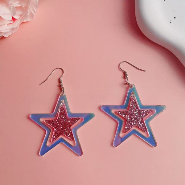 Wholesale Acrylic Laser Fantasy Five-Pointed Star Earrings Cut Out Star Earrings