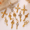Wholesale Stainless steel gold-colored diamond-studded key cross pendant