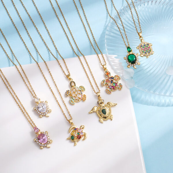 Wholesale Zircon inlaid ocean turtle titanium steel necklace