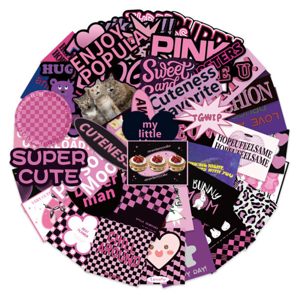 Wholesale 55pcs black and purple English Waterproof Vinyl Stickers
