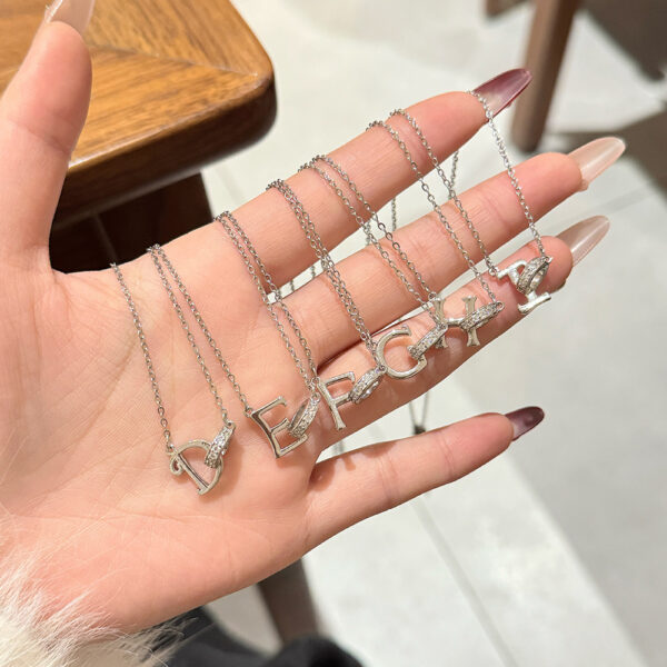 Wholesale 26 letter titanium steel necklace with diamonds
