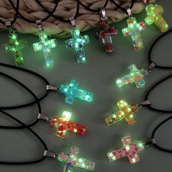 Wholesale Luminous Fluorescent Cross Hexagonal Column Moon Heart Pendant Acrylic Beads