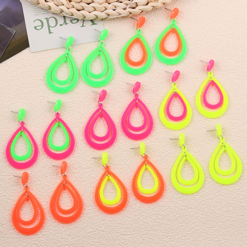 Wholesale Geometric fluorescent oplet shaped hollow acrylic earrings