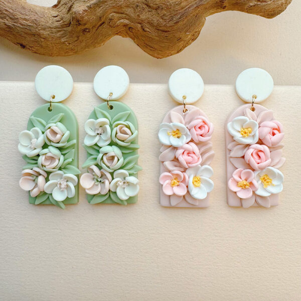 Wholesale Colored handmade floral soft ceramic earrings