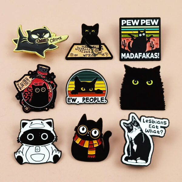 Wholesale Cute black cat cartoon English letter alloy badge brooch