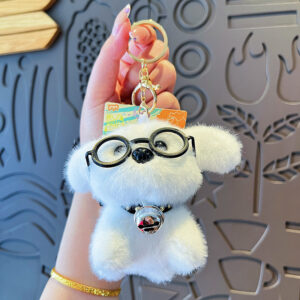 Plush glasses bichon frize pendant-white