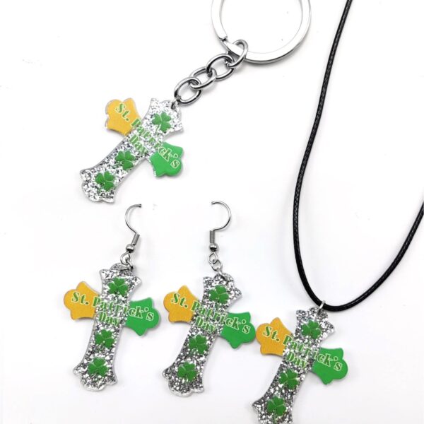 Wholesale St. Patrick's Day green cross acrylic earrings