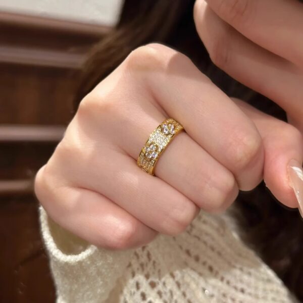 Wholesale Lucky Clover Starry Sky Diamond Flower Ring