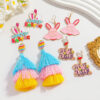 Wholesale Easter Tassel Oil Dripping Rabbit Letter Earrings