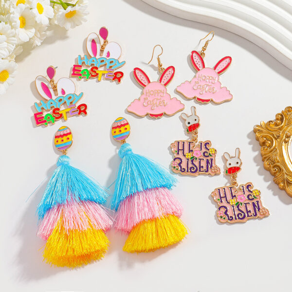 Wholesale Easter Tassel Oil Dripping Rabbit Letter Earrings