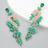 Wholesale Geometric tree leaf colored diamond earrings with inlaid rhinestones