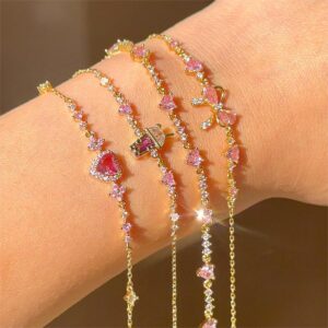Wholesale Cute Heart Zircon Butterfly Knot Bracelet