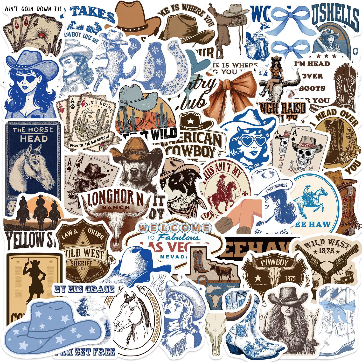 Wholesale Cartoon Blue Brown Cowboy Graiti Waterproof Vinyl Stickers