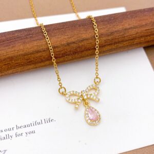 Xl44 bow water drop necklace gold pink