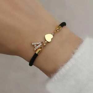 Black rope zircon letter bracelet—a
