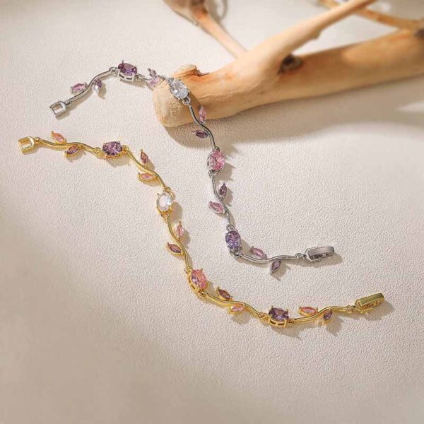 Wholesale Copper Inlaid with Colored Diamonds Leaves and Petals Bracelet