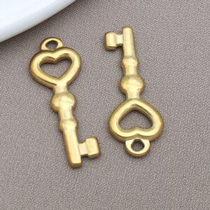 T2371-gold stainless steel love key-10x27x2mm aperture 2.3mm-1.62g