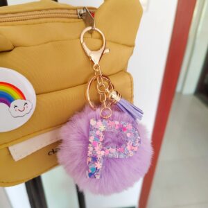 Purple Letter Hair Ball Pendant/P