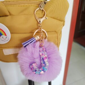 Purple Letter Hair Ball Pendant/J