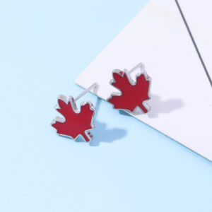 Red maple leaf stud earrings