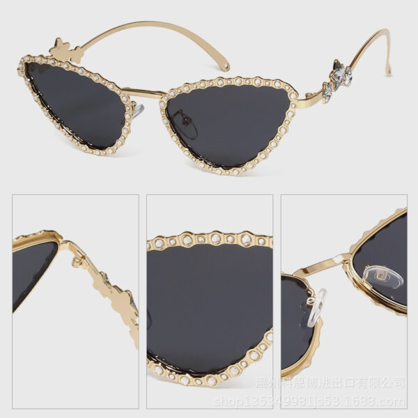 Wholesale Cat's Eye Diamond Metal Pentagram Women Sunglasses