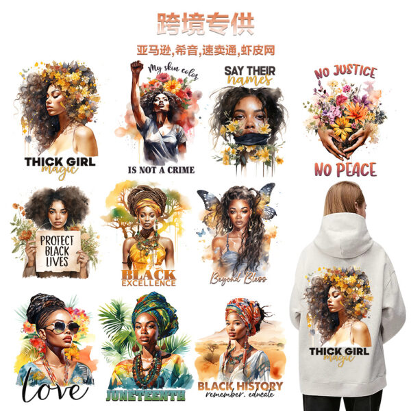 Wholesale Heat Transfer Printing Factory Specializes in Cross-Border Supply of Customizable Black Empowerment Pride Art T-Shirts, Heat Transfer Stickers, and Ready-To-Ship