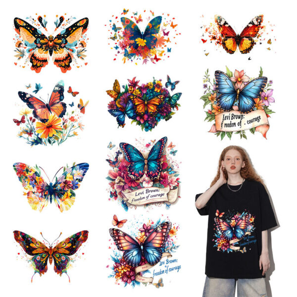 Wholesale Cross-border butterfly logo clothes hot label in stock wholesale heat transfer paste diy white ink hot stamping printing
