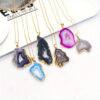 Wholesale Natural stone agate sliced gilded pendant necklace