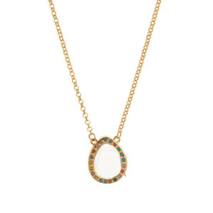 Water drop colored diamond glass photo box necklace