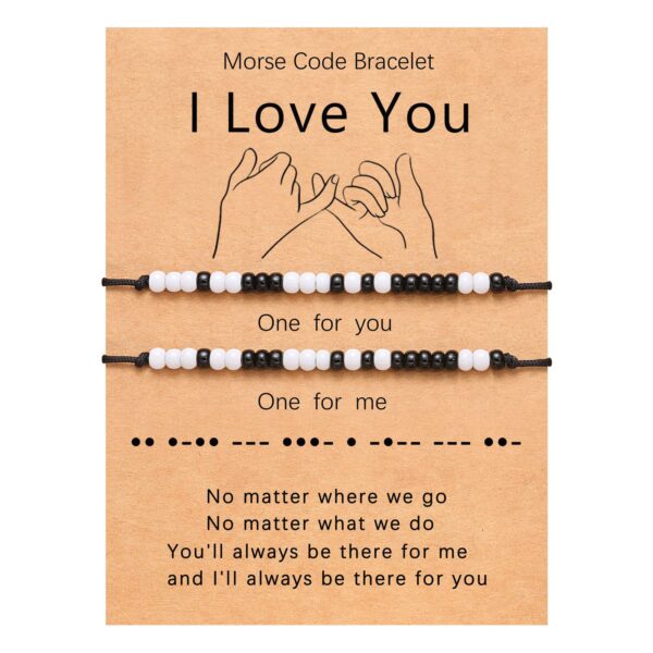 Wholesale Couple adjustable Morse code black and white rice bead bracelet