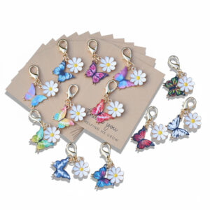 Wholesale 12-Piece Set Colorful Enamel Butterfly Daisy Keychains Handmade Bag Charms Key Accessories
