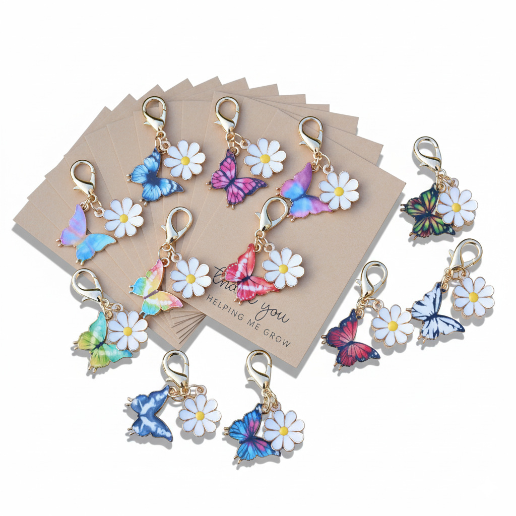 Wholesale 12-Piece Set Colorful Enamel Butterfly Keychains Handmade Bag Charms Key Aessories