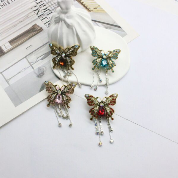 Wholesale Full Diamond Vintage Gold Rhinestone Tassel Butterfly Brooch