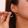 Wholesale Gold micro-inlaid geometric hollow crescent earrings