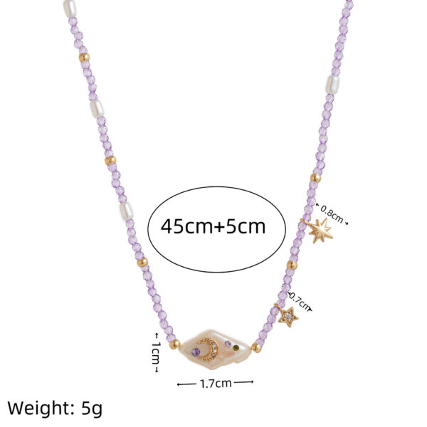 Wholesale Natural Moon Star Purple Beaded Zircon Necklace