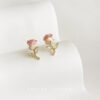Wholesale Enamel drip glazed micro inlaid zircon rose silver needle earrings