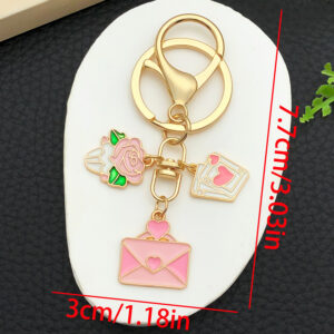 Er1287-drip oil pink zinc alloy valentine's day rose cake love envelope 8-character keychain-12.05g [1 piece]