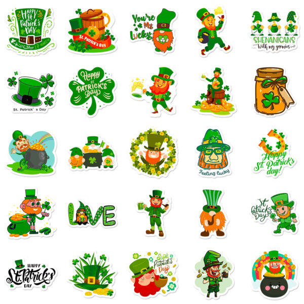 Wholesale 50pcs St. Patrick's Green Clover Hat Series Waterproof Vinyl Stickers