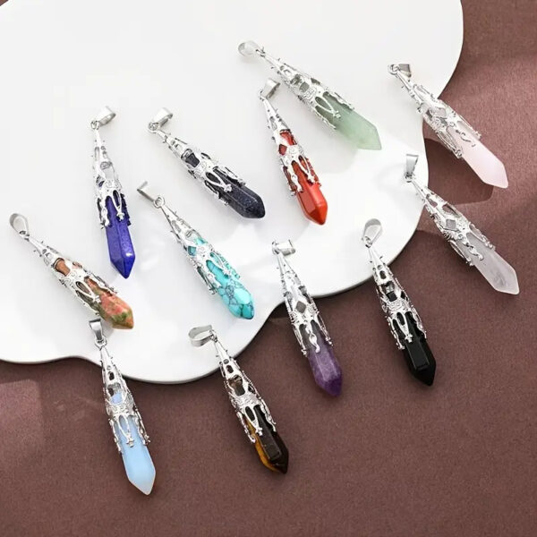 Wholesale Natural amethyst pink crystal pendant hexagonal pillar necklace