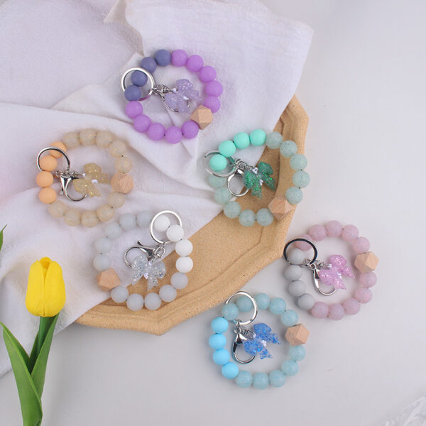 Wholesale Bow Silicone Key Bracelet Colorful Silicone Beads Handmade Gift Keychain Pendant