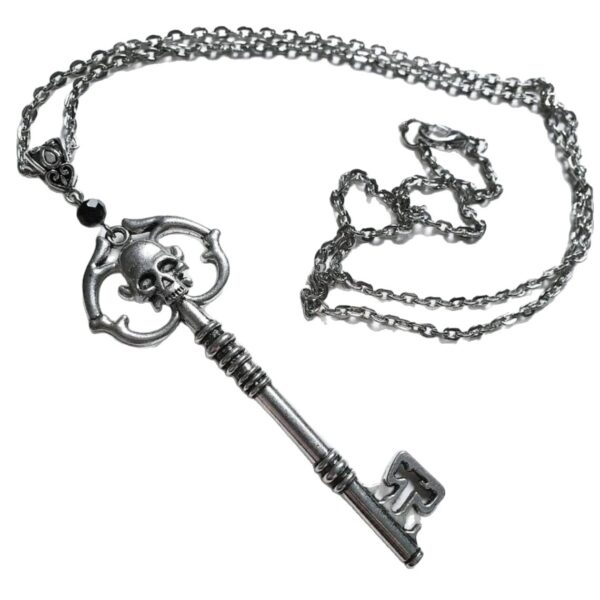 Wholesale Gothic silver skull key necklace