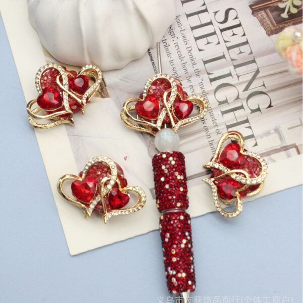 Wholesale Double-sided crushed stone inlaid alloy red heart straight hole beads