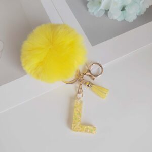 YeLLow Letter fur baLL pendant/L / One piece is also wholesale price