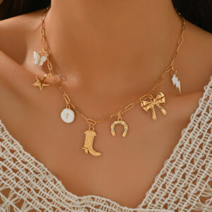 Wholesale Butterfly Star Lightning Western Cowboy Boots Horseshoe Necklace