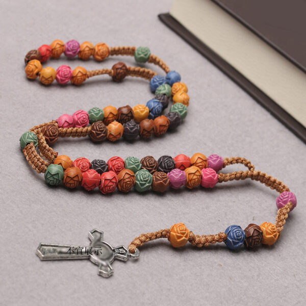 Wholesale Rose Scripture Colored Cross Prayer Bead Necklace