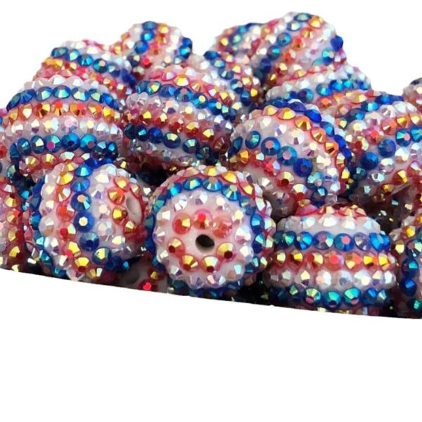 Wholesale 5pcs 20MM Resin Red White Blue Striped Diamond Beads Bubblegum Beads