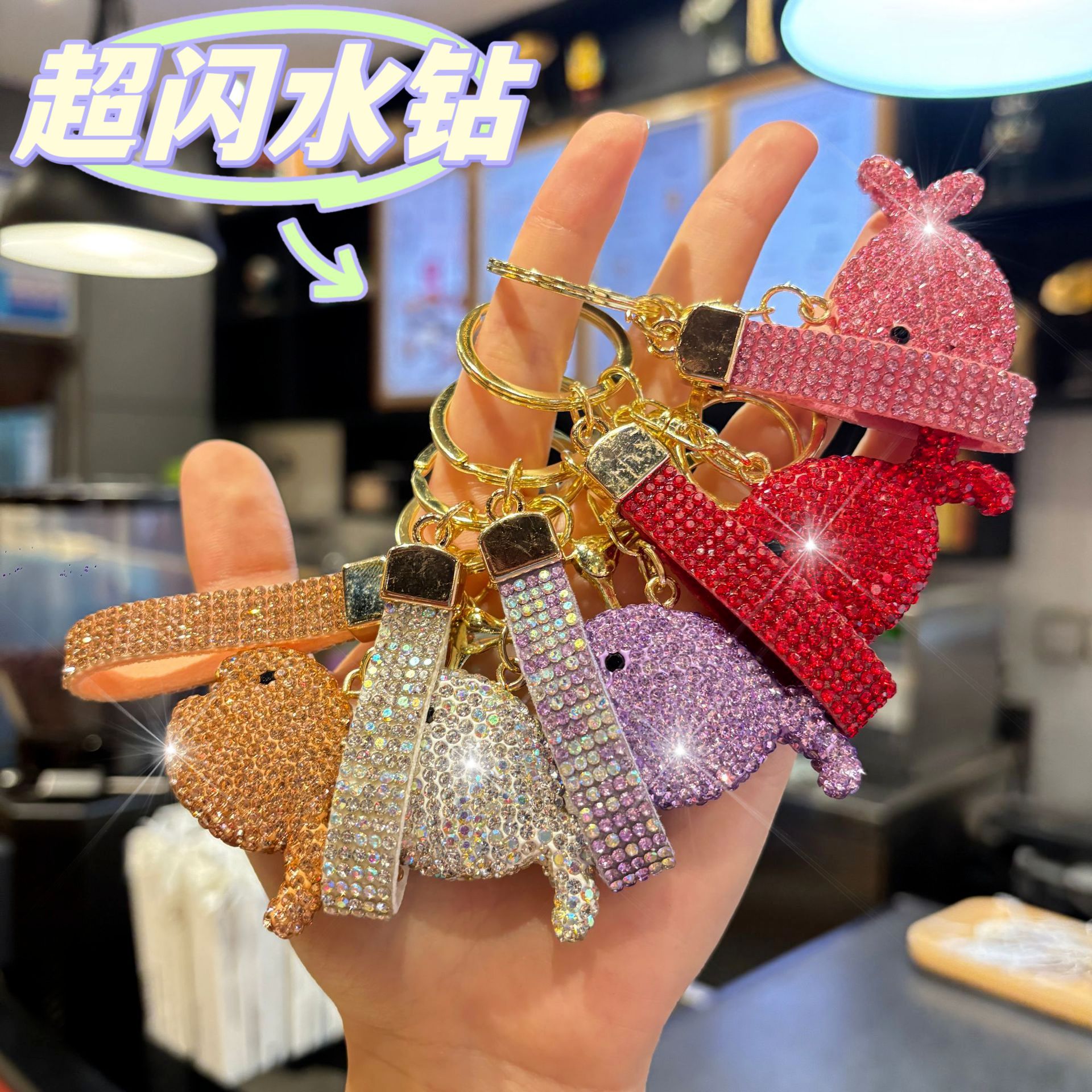 Wholesale Cute Full Rhinestone Multicolor Small Fish Keychain