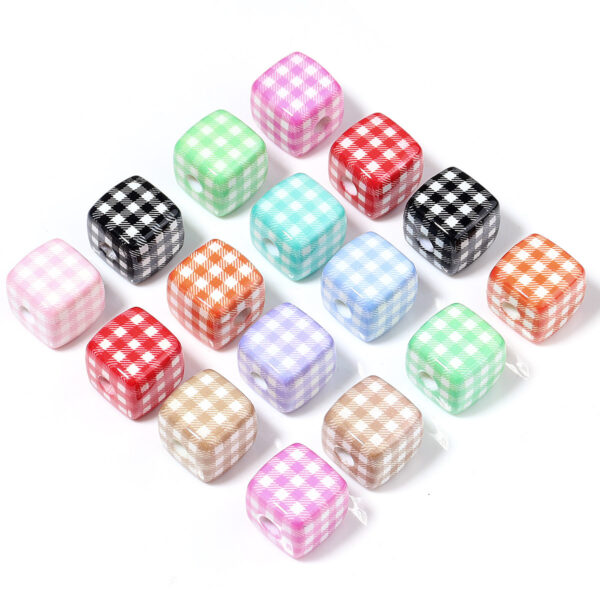 Wholesale 10pcs Colorful Cute Grid Square Acrylic Beads
