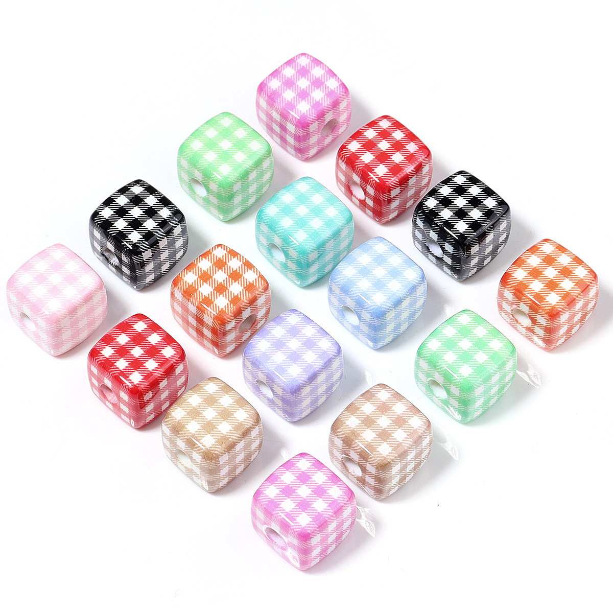 Wholesale Colorful Cute Grid Square Acrylic Beads