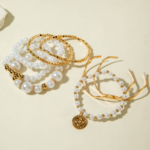 Wholesale Multi-layered Pearl Bracelet and Gold Bangle.